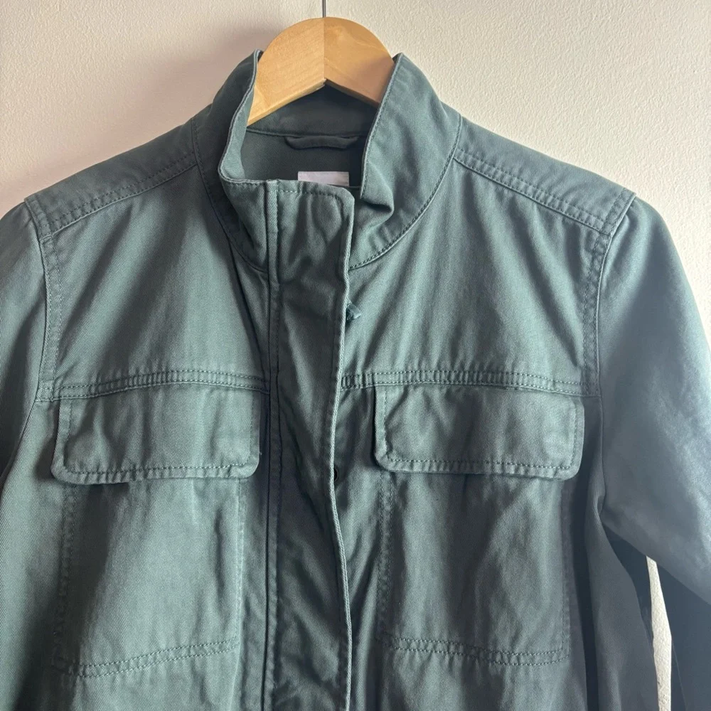 GAP Army Green Twill Snap Zip Cinch Waist Pockets Military Utility Jacket Sz M